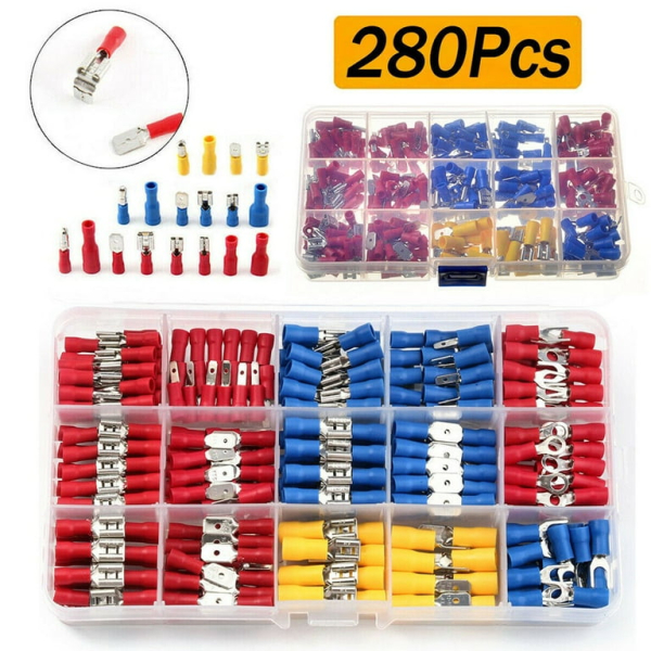 280PCS Insulated Terminal Set Pre- Insulated Cold-press Terminal RV/SV/FDD/MDD Combination Crimp Insulated Terminals Kit