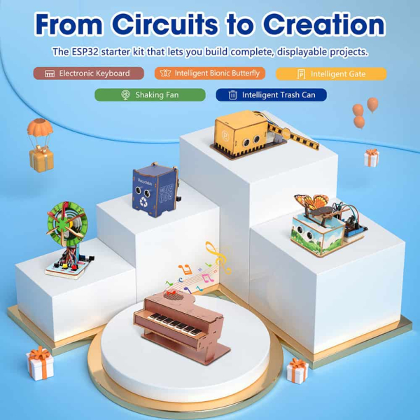 ACEBOTT QE200 ESP32 Basic Starter Kit – 40+ Systematic Lessons, Rich Components for All Projects, Upgradeable Wooden Structures, Best Value Choice