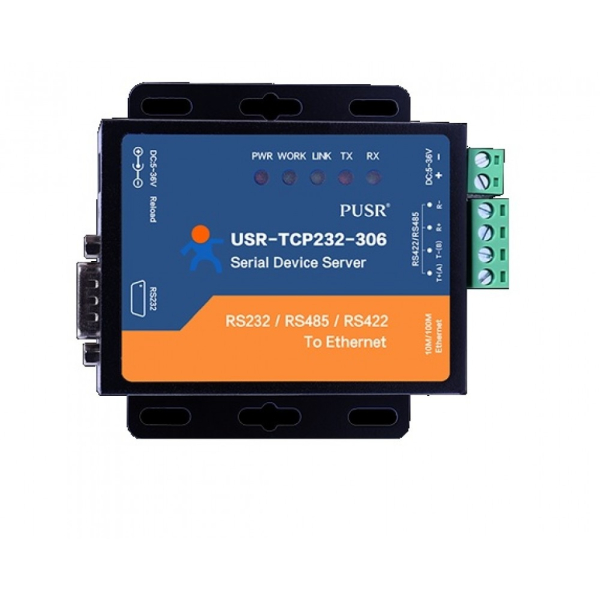 USR-TCP232-306 RS232/RS485/RS422 to Ethernet Converter (With power Adapter and Serial Cable)